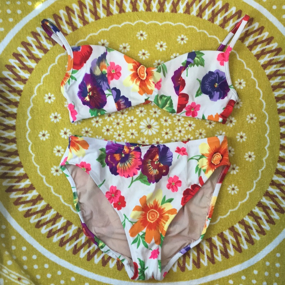 Vintage 80s floral two piece swimsuit